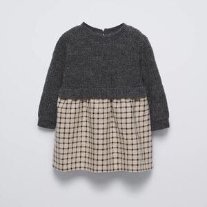 Zara; Cozy Gray and Cream Kids Sweater Dress